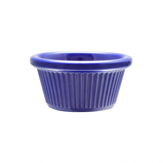 Thunder Group Fluted Ramekin 12/Pcs is a small ceramic-like bowl that will be perfect for serving various dishes. Made from durable melamine such ramekin can withstand long-time use and is effortless in maintenance. Due to its stain-proof abilities, you can serve different acidic sauces, and it would not change its cobalt blue color. It is also scratch-resistant with smooth on the inside easy-to-clean surface. 