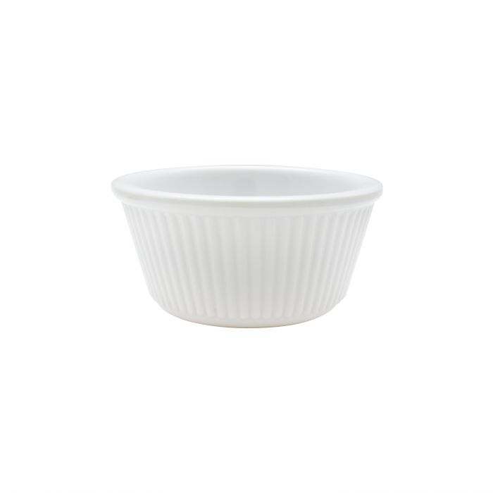 Thunder Group Fluted Ramekin 12/Pcs is a small ceramic-like bowl that will be perfect for serving various dishes. Made from durable melamine such ramekin can withstand long-time use and is effortless in maintenance. Due to its stain-proof abilities, you can serve different acidic sauces, and it would not change its vibrant white blue color. It is also scratch-resistant with smooth on the inside easy-to-clean surface.