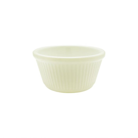 Thunder Group Fluted Ramekin 12/Pcs is a small ceramic-like bowl that will be perfect for serving various dishes. Made from durable melamine such ramekin can withstand long-time use and is effortless in maintenance. Due to its stain-proof abilities, you can serve different acidic sauces, and it would not change its vibrant ivory color. It is also scratch-resistant with smooth on the inside easy-to-clean surface. dishes, including 