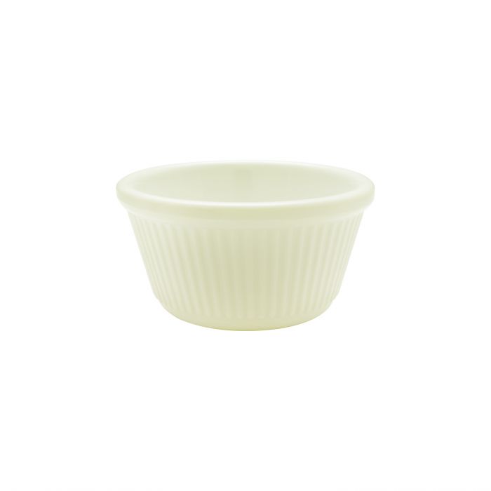 Thunder Group Fluted Ramekin 12/Pcs is a small ceramic-like bowl that will be perfect for serving various dishes. Made from durable melamine such ramekin can withstand long-time use and is effortless in maintenance. Due to its stain-proof abilities, you can serve different acidic sauces, and it would not change its vibrant ivory color. It is also scratch-resistant with smooth on the inside easy-to-clean surface. 