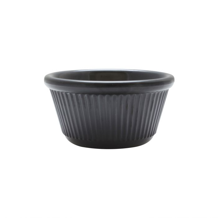 Thunder Group Fluted Ramekin 12/Pcs is a small ceramic-like bowl that will be perfect for serving various dishes. Made from durable melamine such ramekin can withstand long-time use and is effortless in maintenance. Due to its stain-proof abilities, you can serve different acidic sauces, and it would not change its vibrant black color. It is also scratch-resistant with smooth on the inside easy-to-clean surface. 