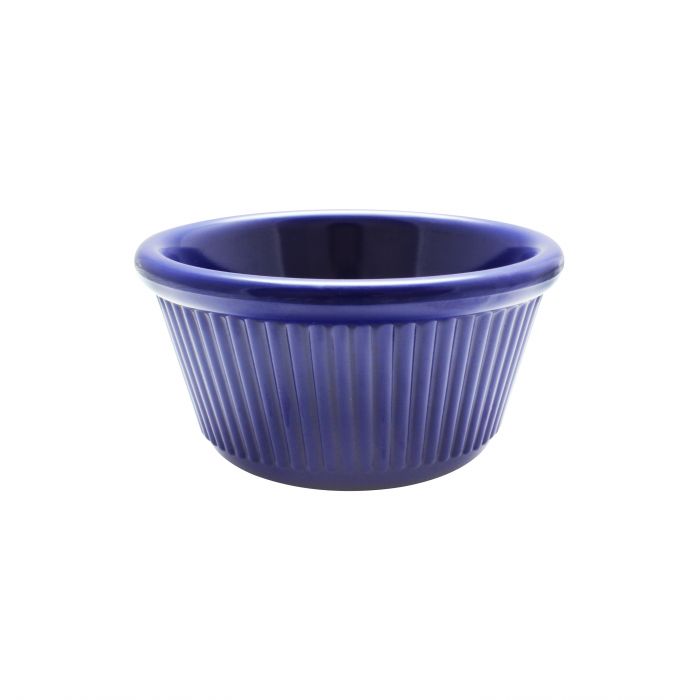 Thunder Group Fluted Ramekin 12/Pcs is a small ceramic-like bowl that will be perfect for serving various dishes. Made from durable melamine such ramekin can withstand long-time use and is effortless in maintenance. Due to its stain-proof abilities, you can serve different acidic sauces, and it would not change its vibrant cobalt blue color. It is also scratch-resistant with smooth on the inside easy-to-clean surface. 