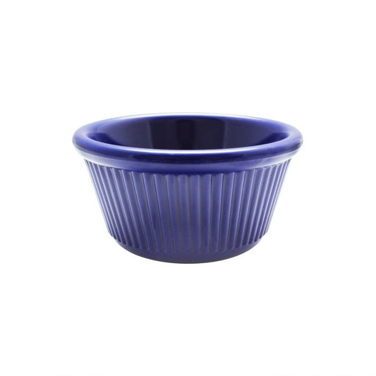 Thunder Group Fluted Ramekin 12/Pcs is a small ceramic-like bowl that will be perfect for serving various dishes. Made from durable melamine such ramekin can withstand long-time use and is effortless in maintenance. Due to its stain-proof abilities, you can serve different acidic sauces, and it would not change its vibrant cobalt blue color. It is also scratch-resistant with smooth on the inside easy-to-clean surface. 