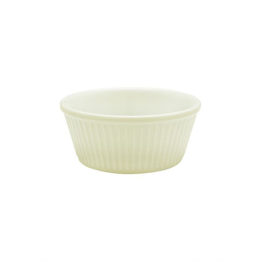 Thunder Group Fluted Ramekin 12/Pcs is a small ceramic-like bowl that will be perfect for serving various dishes. Made from durable melamine such ramekin can withstand long-time use and is effortless in maintenance. Due to its stain-proof abilities, you can serve different acidic sauces, and it would not change its vibrant ivory color. It is also scratch-resistant with smooth on the inside easy-to-clean surface. 