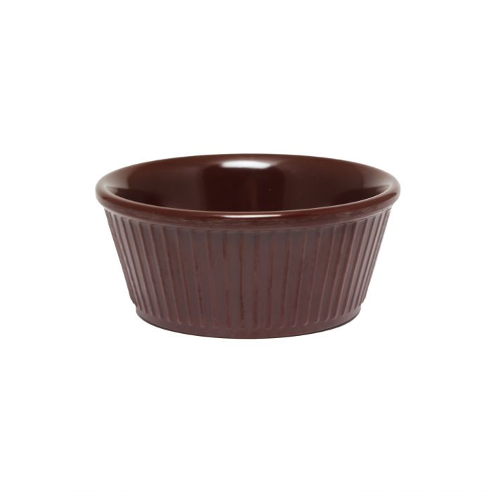 Thunder Group Fluted Ramekin 12/Pcs is a small ceramic-like bowl that will be perfect for serving various dishes. Made from durable melamine such ramekin can withstand long-time use and is effortless in maintenance. Due to its stain-proof abilities, you can serve different acidic sauces, and it would not change its vibrant chocolate color. It is also scratch-resistant with smooth on the inside easy-to-clean surface.