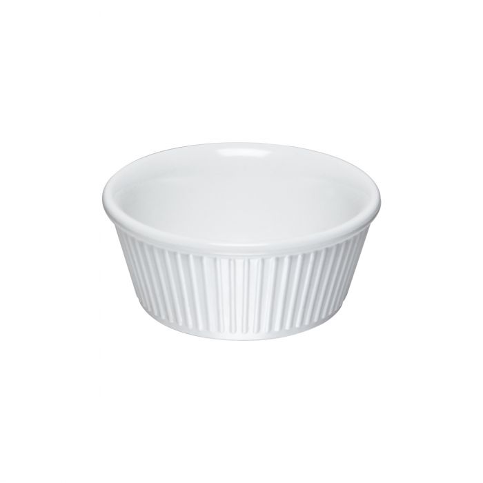 Thunder Group Fluted Ramekin 12/Pcs is a small ceramic-like bowl that will be perfect for serving various dishes. Made from durable melamine such ramekin can withstand long-time use and is effortless in maintenance. Due to its stain-proof abilities, you can serve different acidic sauces, and it would not change its vibrant white color. It is also scratch-resistant with smooth on the inside easy-to-clean surface. 