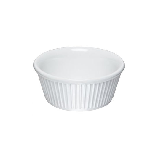 Thunder Group Fluted Ramekin 12/Pcs is a small ceramic-like bowl that will be perfect for serving various dishes. Made from durable melamine such ramekin can withstand long-time use and is effortless in maintenance. Due to its stain-proof abilities, you can serve different acidic sauces, and it would not change its vibrant white color. It is also scratch-resistant with smooth on the inside easy-to-clean surface. 