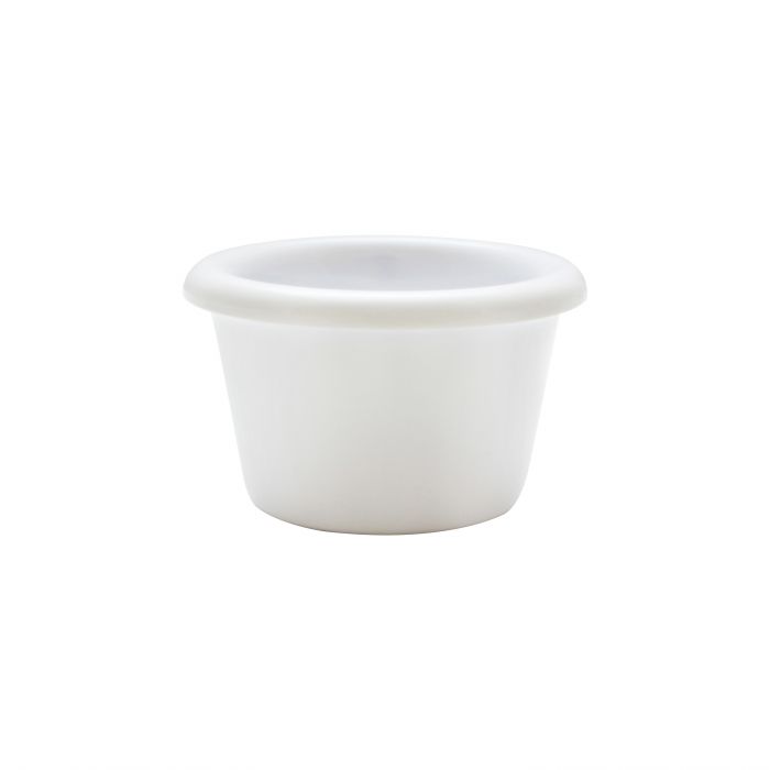 Thunder Group Smooth Ramekin 12/Pcs is a small ceramic-like bowl that will be perfect for serving various dishes. Such flat 1 1/2 Oz ramekin can be used for serving individual portions of sauces, dips, ice cream, side garnishes, and condiments. Made from durable scratch-resistant melamine this heavy duty 2 1/2-inch white ramekin has a thick solid structure that can withstand long-time use and is effortless in maintenance. 