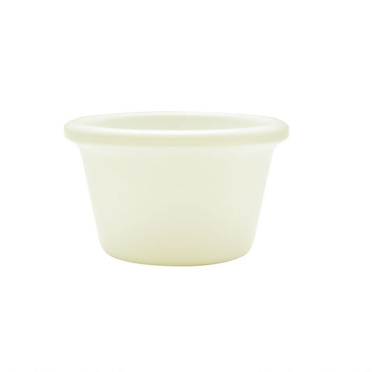 Thunder Group Smooth Ramekin 12/Pcs is a small ceramic-like bowl that will be perfect for serving various dishes. Such flat 1 3/4 Oz ramekin can be used for serving individual portions of sauces, dips, ice cream, side garnishes, and condiments. Made from durable scratch-resistant melamine this heavy duty 2 1/2-inch ivory ramekin has a thick solid structure that can withstand long-time use and is effortless in maintenance. 