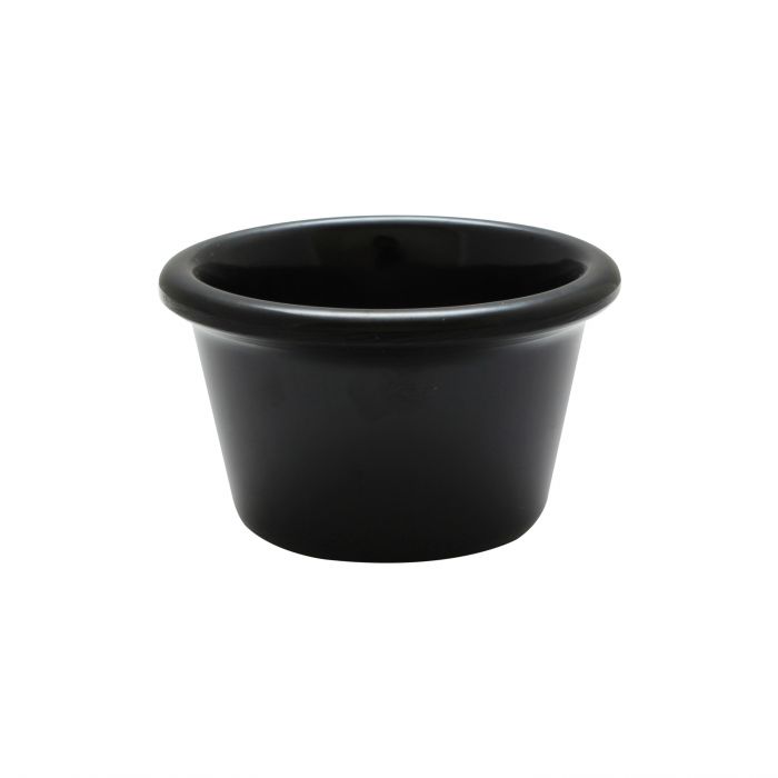 Thunder Group Smooth Ramekin 12/Pcs is a small ceramic-like bowl that will be perfect for serving various dishes. Such flat 1 3/4 Oz ramekin can be used for serving individual portions of sauces, dips, ice cream, side garnishes, and condiments. Made from durable scratch-resistant melamine this heavy duty 2 1/2-inch black ramekin has a thick solid structure that can withstand long-time use and is effortless in maintenance. 