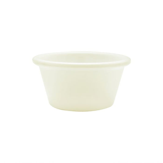 Thunder Group Smooth Ramekin 12/Pcs is a small ceramic-like bowl that will be perfect for serving various dishes. Such flat 2 1/2 Oz ramekin can be used for serving individual portions of sauces, dips, ice cream, side garnishes, and condiments. Made from durable scratch-resistant melamine this heavy duty 2 7/8-inch ivory ramekin has a thick solid structure that can withstand long-time use and is effortless in maintenance. 