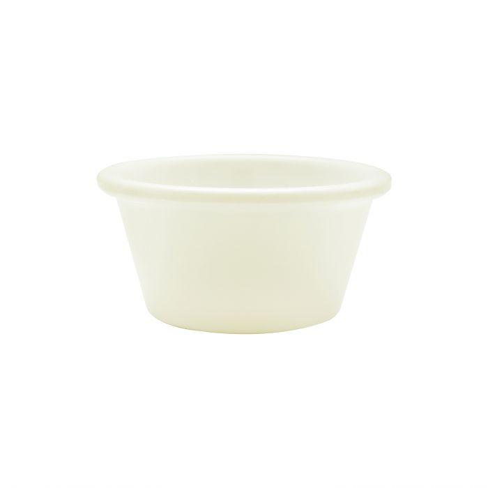 Thunder Group Smooth Ramekin 12/Pcs is a small ceramic-like bowl that will be perfect for serving various dishes. Such flat 2 1/2 Oz ramekin can be used for serving individual portions of sauces, dips, ice cream, side garnishes, and condiments. Made from durable scratch-resistant melamine this heavy duty 2 7/8-inch ivory ramekin has a thick solid structure that can withstand long-time use and is effortless in maintenance. 