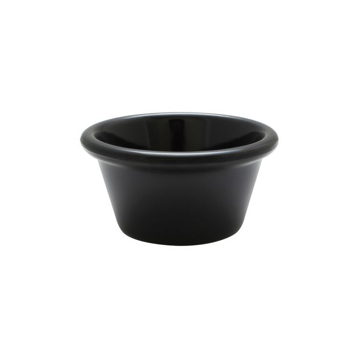 Thunder Group Smooth Ramekin 12/Pcs is a small ceramic-like bowl that will be perfect for serving various dishes. Such flat 2 1/2 Oz ramekin can be used for serving individual portions of sauces, dips, ice cream, side garnishes, and condiments. Made from durable scratch-resistant melamine this heavy duty 2 7/8-inch black ramekin has a thick solid structure that can withstand long-time use and is effortless in maintenance. 