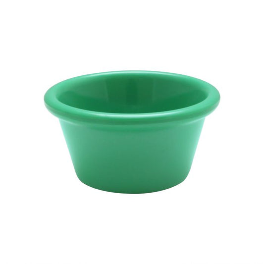 Thunder Group Smooth Ramekin 12/Pcs is a small ceramic-like bowl that will be perfect for serving various dishes. Such flat 2 1/2 Oz ramekin can be used for serving individual portions of sauces, dips, ice cream, side garnishes, and condiments. Made from durable scratch-resistant melamine this heavy duty 2 7/8-inch green ramekin has a thick solid structure that can withstand long-time use and is effortless in maintenance. 