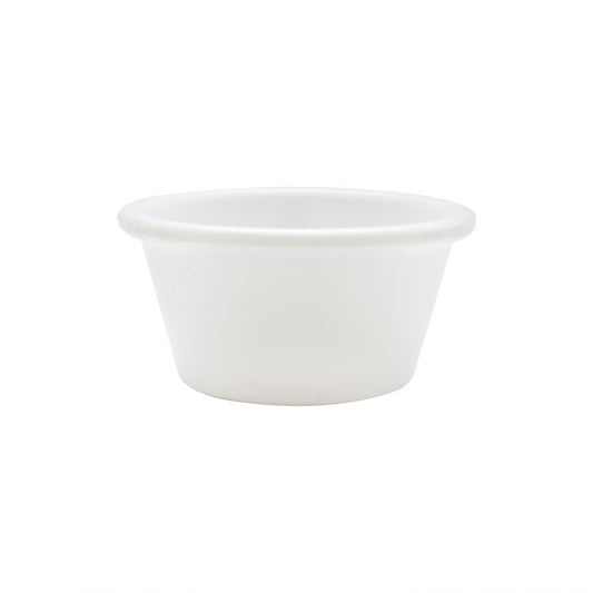 Thunder Group Smooth Ramekin 12/Pcs is a small ceramic-like bowl that will be perfect for serving various dishes. Such flat 2 1/2 Oz ramekin can be used for serving individual portions of sauces, dips, ice cream, side garnishes, and condiments. Made from durable scratch-resistant melamine this heavy duty 2 7/8-inch white ramekin has a thick solid structure that can withstand long-time use and is effortless in maintenance. 