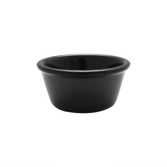 Thunder Group Smooth Ramekin 12/Pcs is a small ceramic-like bowl that will be perfect for serving various dishes. Such flat 3 Oz ramekin can be used for serving individual portions of sauces, dips, ice cream, side garnishes, and condiments. Made from durable scratch-resistant melamine this heavy duty 3 1/8-inch black ramekin has a thick solid structure that can withstand long-time use and is effortless in maintenance. 