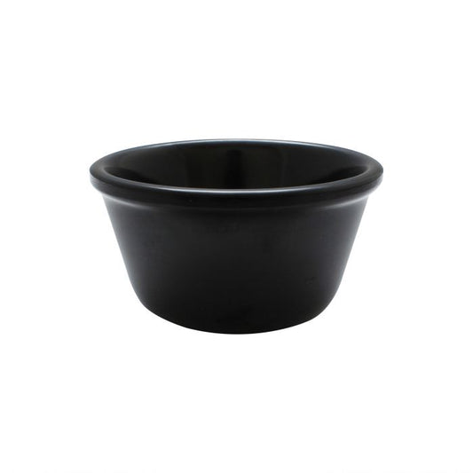 Thunder Group Smooth Ramekin 12/Pcs is a small ceramic-like bowl that will be perfect for serving various dishes. Such flat 4 Oz ramekin can be used for serving individual portions of sauces, dips, ice cream, side garnishes, and condiments. Made from durable scratch-resistant melamine this heavy duty 3 3/8-inch black ramekin has a thick solid structure that can withstand long-time use and is effortless in maintenance. 