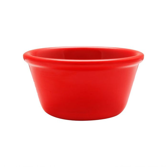 Thunder Group Smooth Ramekin 12/Pcs is a small ceramic-like bowl that will be perfect for serving various dishes. Such flat 4 Oz ramekin can be used for serving individual portions of sauces, dips, ice cream, side garnishes, and condiments. Made from durable scratch-resistant melamine this heavy duty 3 3/8-inch pure red ramekin has a thick solid structure that can withstand long-time use and is effortless in maintenance. 