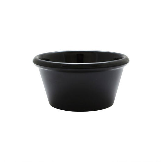 Thunder Group Smooth Ramekin 12/Pcs is a small ceramic-like bowl that will be perfect for serving various dishes. Such flat 6 Oz ramekin can be used for serving individual portions of sauces, dips, ice cream, side garnishes, and condiments. Made from durable scratch-resistant melamine this heavy duty 3 7/8-inch black ramekin has a thick solid structure that can withstand long-time use and is effortless in maintenance. 