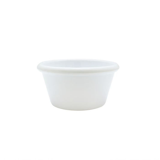 Thunder Group Smooth Ramekin 12/Pcs is a small ceramic-like bowl that will be perfect for serving various dishes. Such flat 6 Oz ramekin can be used for serving individual portions of sauces, dips, ice cream, side garnishes, and condiments. Made from durable scratch-resistant melamine this heavy duty 3 7/8-inch white ramekin has a thick solid structure that can withstand long-time use and is effortless in maintenance. 