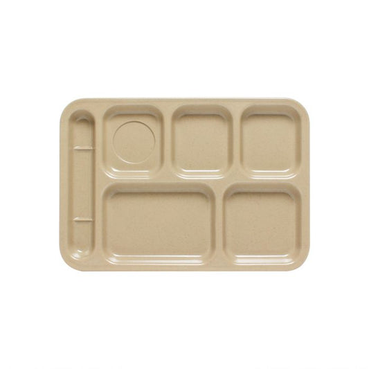 Thunder Group Left Hand 6 Compartment Tray 6/Pcs is the perfect way to serve various assorted portion-controlled meals. It is ideal for serving at a canteen, buffet, school, daycare center, long-term care facility, or catering events. This rectangular left hand 6-compartment sand tray made from melamine. It is non-toxic plastic-like material, exceptionally durable and will not get scratched or chipped even after extensive long-time use.