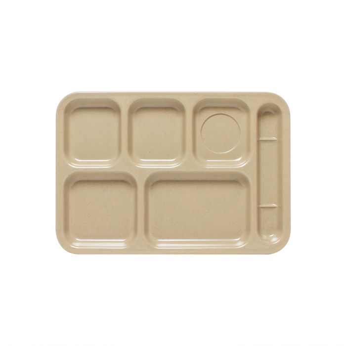 Thunder Group Right Hand 6 Compartment Tray 6/Pcs is the perfect way to serve various assorted portion-controlled meals. It is ideal for serving at a canteen, buffet, school, daycare center, long-term care facility, or catering events This rectangular right hand 6-compartment sand tray made from melamine. It is non-toxic plastic-like material, exceptionally durable and will not get scratched or chipped even after extensive long-time use.