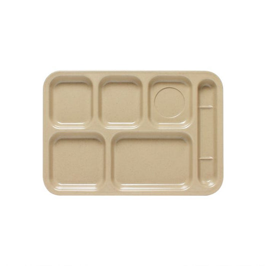 Thunder Group Right Hand 6 Compartment Tray 6/Pcs is the perfect way to serve various assorted portion-controlled meals. It is ideal for serving at a canteen, buffet, school, daycare center, long-term care facility, or catering events This rectangular right hand 6-compartment sand tray made from melamine. It is non-toxic plastic-like material, exceptionally durable and will not get scratched or chipped even after extensive long-time use.