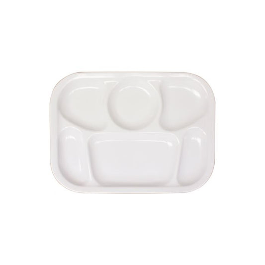 Thunder Group Compartment Tray 6/Pcs is convenient for serving food in any cafeteria or food service establishment. This 6-compartment tray will help you serve a variety of products neatly and orderly. White color makes this tray suitable for any dining surrounding and separate compartments prevent dishes from mixing. Made from a durable material, this 13 x 9 1/2-inch tray is extremely popular for its nearly unbreakable structure, which makes it perfect for commercial use. 