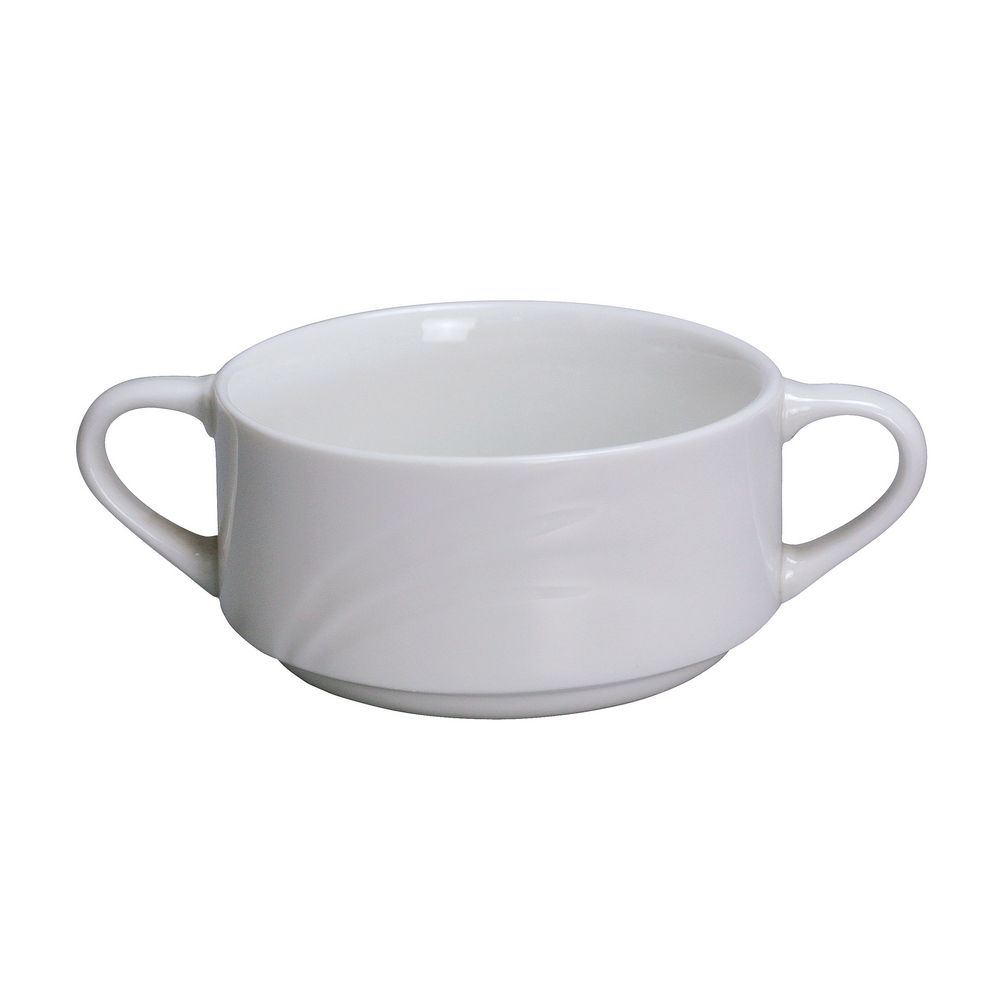 Yanco Bouillon With Handle MM-46 is a stylish and functional addition to any dining setting. Designed for serving soups, chowders, stews, dressings, and condiments, this deep round bowl features a convenient handle for easy handling. Made from durable bone-white porcelain, it blends seamlessly with existing serveware. Ideal for diners, cafes, restaurants, and hotels, this bowl is dishwasher and microwave safe for added convenience.