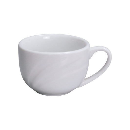 Yanco Espresso Cup MM-54 is the perfect addition to any coffee shop, restaurant, or hotel. Designed to pair with the Yanco Saucer MM-55, this cup features a round shape, a comfortable curved handle, and a durable porcelain construction. Its bright white color and wave-inspired design complement any tabletop while ensuring long-lasting performance.