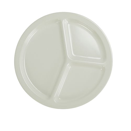 EcoQuality 3-Compartment Plate YANCO-MS-710IV It is made from durable and reliable melamine material, which makes the plate look like ceramics. Melamine tableware is a perfect solution for those who choose a reliable, durable, high-quality and affordable dinnerware for their food-serving establishment. These round 3-compartment plates are easy to clean, NSF listed and BPA safe.