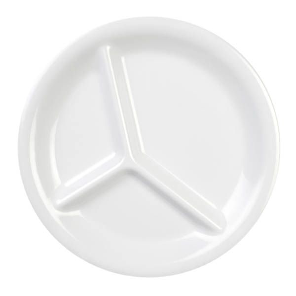 Yanco Three-Compartment Plate MS-710WT is made from durable and reliable melamine material, which makes the plate look like ceramics. Melamine tableware is a perfect solution for those who choose a reliable, durable, high-quality and affordable dinnerware for their food-serving establishment. These round 3-compartment plates are easy to clean, NSF listed and BPA safe.