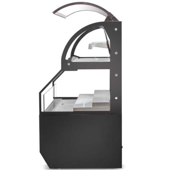 The Marchia MSTAR60 60" black dual service open air display case merchandiser offers a spacious design with adjustable shelves, energy-efficient LED lighting, and easy access for displaying chilled products.