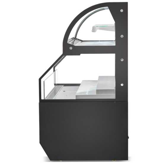 The Marchia MSTAR60 60" black dual service open air display case merchandiser offers a spacious design with adjustable shelves, energy-efficient LED lighting, and easy access for displaying chilled products.