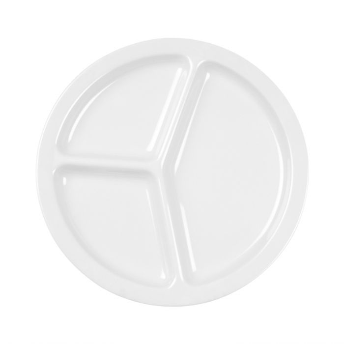 Thunder Group 3 Compartment Plate 12/Pcs is ideal for serving at a canteen, buffet, school, daycare center, long-term care facility, or catering events. Such deep plate designed to help you serve assorted snacks, portion-controlled meals, or for separating gravy/sauces. All items from Nustone collection have an elegant appearance. The Western Nustone White tableware features a warm white color. 