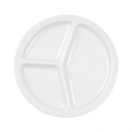 Thunder Group 3 Compartment Plate 12/Pcs is ideal for serving at a canteen, buffet, school, daycare center, long-term care facility, or catering events. Such deep plate designed to help you serve assorted snacks, portion-controlled meals, or for separating gravy/sauces. All items from Nustone collection have an elegant appearance. The Western Nustone White tableware features a warm white color. 