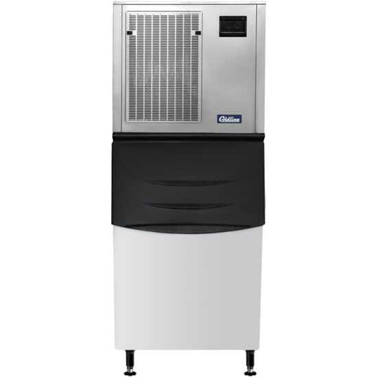 Coldline NU550 22-inch commercial nugget ice machine with a 275-lb bin, designed for high-volume use in restaurants and bars. It produces up to 550 lbs of granular nugget ice daily, ensuring a steady supply for busy operations.