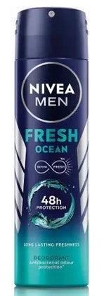 Nivea Men Fresh Ocean Deodorant Spray, 150 ml long-lasting deodorant with an invigorating ocean scent for fresh, comfortable underarms