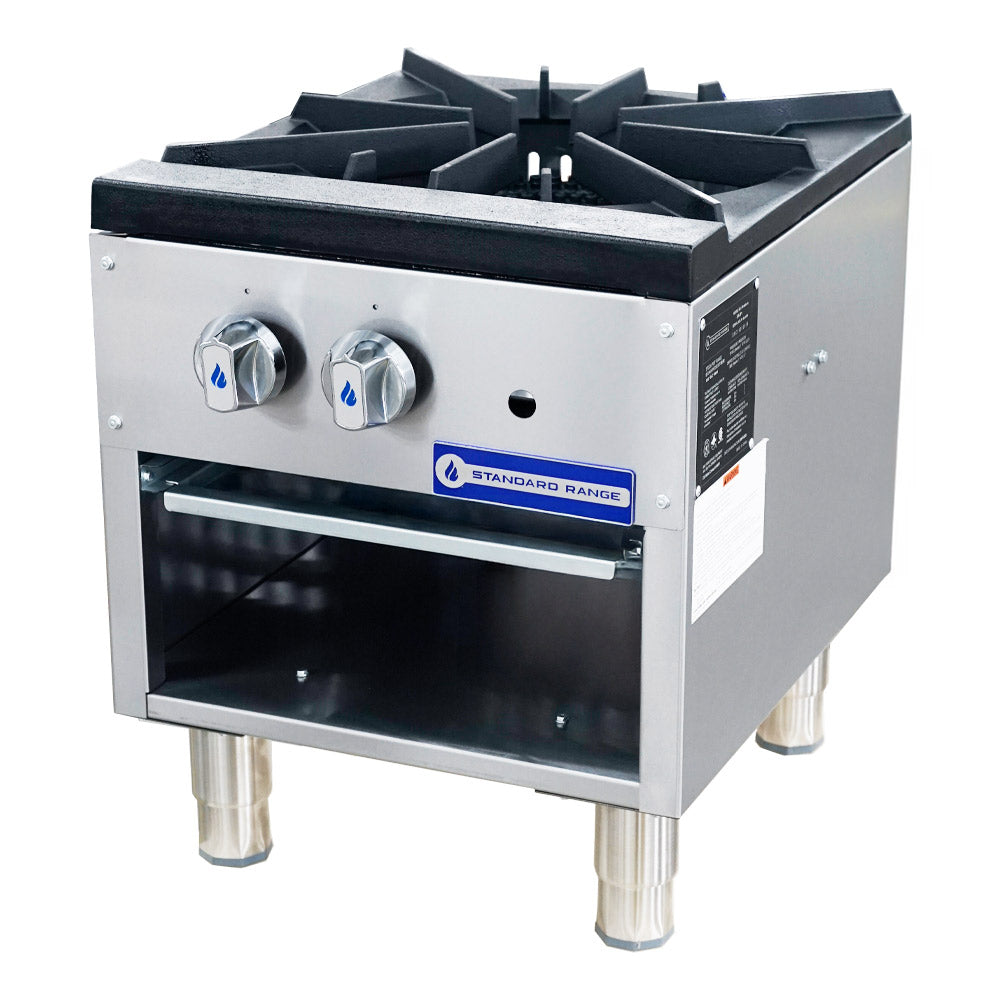 Standard Range SR-SP1 single 18-inch burner commercial gas stock pot range 80000 BTU for high-heat boiling and stock preparation in restaurants and commercial kitchens