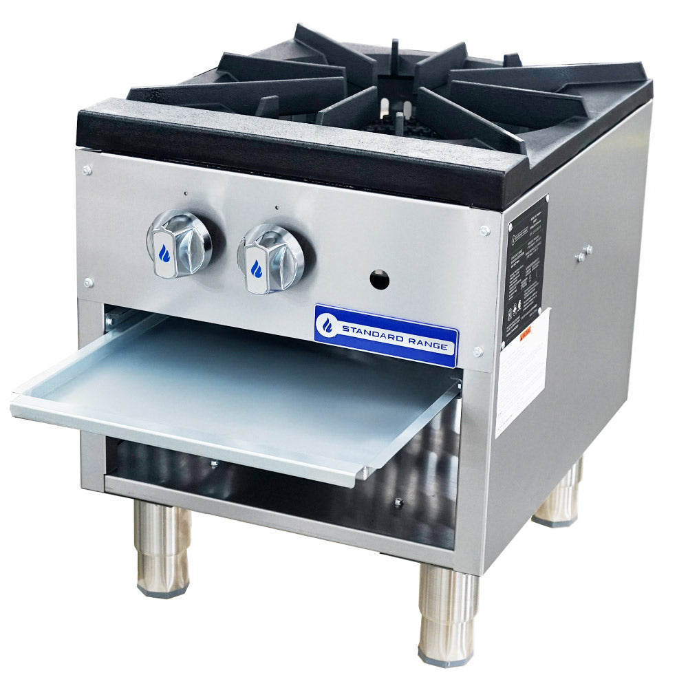 Standard Range SR-SP1 single 18-inch burner commercial gas stock pot range 80000 BTU for high-heat boiling and stock preparation in restaurants and commercial kitchens