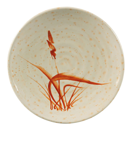 Yanco Round Plate OR-1712 It is made from durable and reliable melamine material, which makes the plate look like ceramics. You can use this stylish plate to serve any dish you want. For example, you can use it for serving sushi, salads, side dishes, or other meals. The Orchis collection has an elegant and stylish design. Performed in gold color, it will perfectly fit any restaurant environment. 