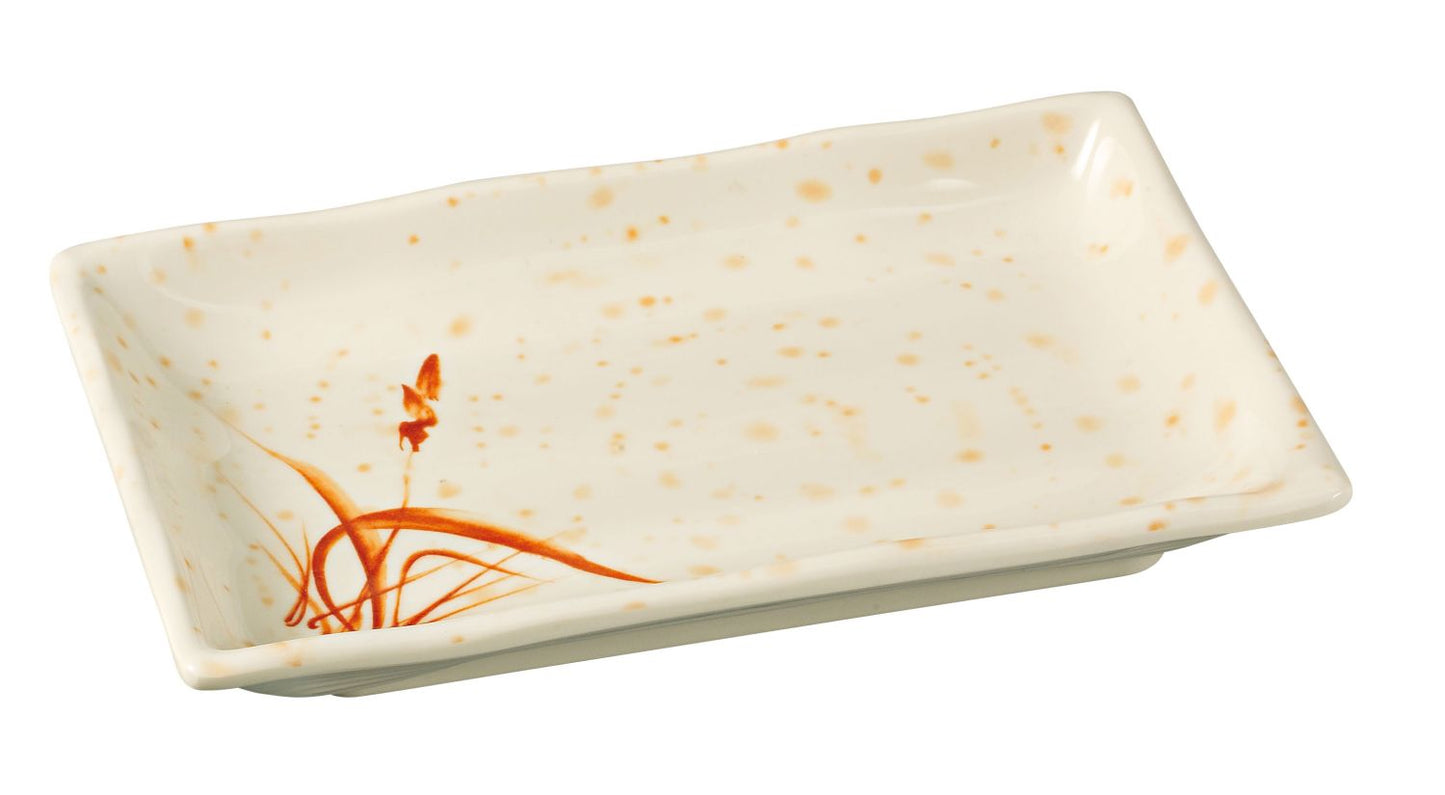 Yanco Rectangular Plate OR-2406 It is made from durable and reliable melamine material, which makes the plate look like ceramics. You can use this stylish plate to serve any dish you want. For example, you can use it for serving sushi, salads, side dishes, or other meals. The Orchis collection has an elegant and stylish design. Performed in gold color, it will perfectly fit any restaurant environment. 