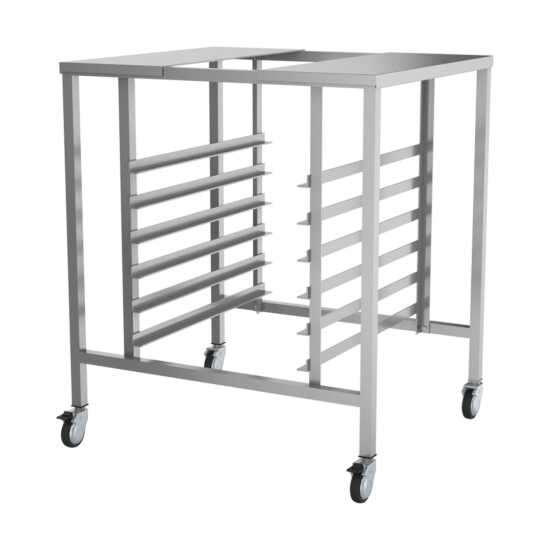Prepline stainless steel oven stand featuring cooling racks and casters for easy mobility, designed for efficient kitchen organization.