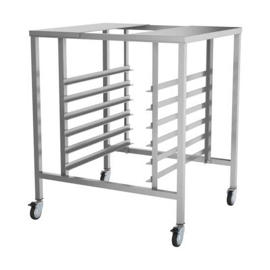 Prepline stainless steel oven stand featuring cooling racks and casters for easy mobility, designed for efficient kitchen organization.