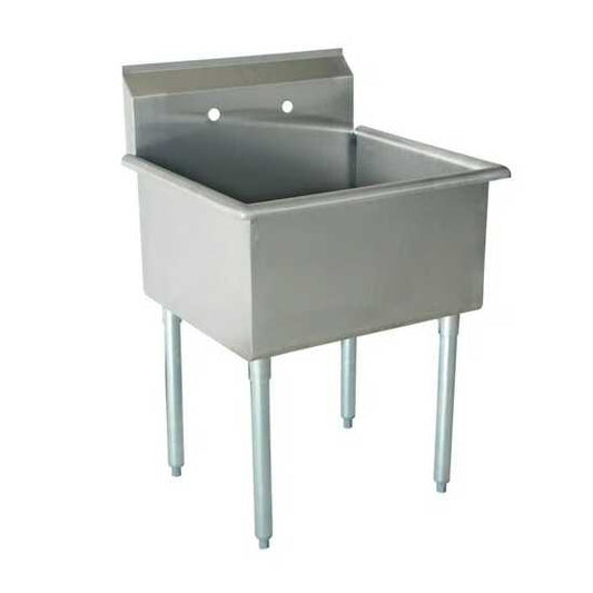 The Prepline 27" stainless steel one-compartment commercial sink with a spacious 24" x 24" bowl provides a robust and efficient solution for washing and cleaning in high-demand commercial kitchen environments.