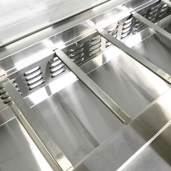 Coldline SP72 72" Refrigerated Sandwich Prep Table featuring a spacious cutting board, included food pans, a durable stainless steel design, and energy-efficient cooling. Perfect for preparing and storing ingredients in commercial kitchens.