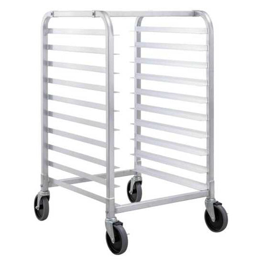 Prepline SPR-10 heavy-duty aluminum steam table and bun pan rack with 10 tiers, designed for efficient food storage and organization in commercial kitchens.