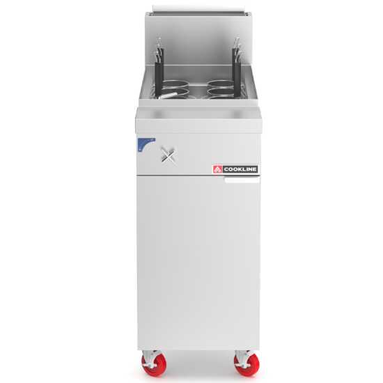 Cookline PC-1-NG Natural Gas Pasta Cooker with a 12-gallon capacity, ideal for commercial kitchens, designed for efficient cooking and easy handling of large batches of pasta.