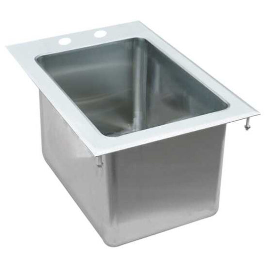 The Prepline 16" x 14" x 8" drop-in stainless steel one-compartment sink is designed for easy installation, providing a durable and efficient solution for washing food items or utensils in commercial kitchens.