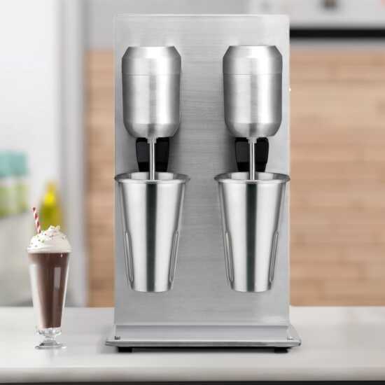 The Prepline PDM2 Double Spindle Commercial Drink Mixer, a 120V milkshake machine, is designed for high-volume blending of milkshakes, smoothies, and beverages in cafes, restaurants, and ice cream shops.